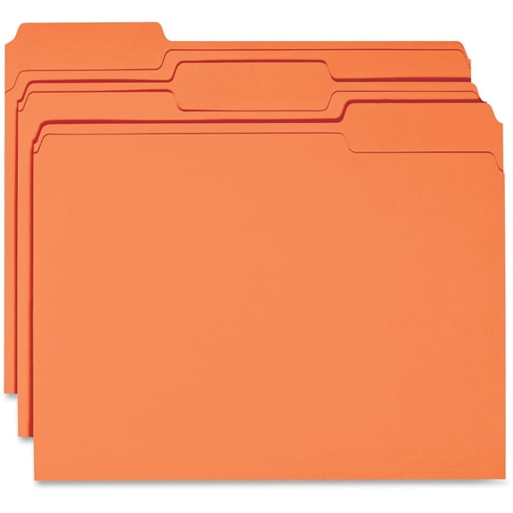 Business Source 1/3 Tab Cut Recycled Top Tab File Folder - Orange - 10% Recycled - 100 / Box | Bundle of 5