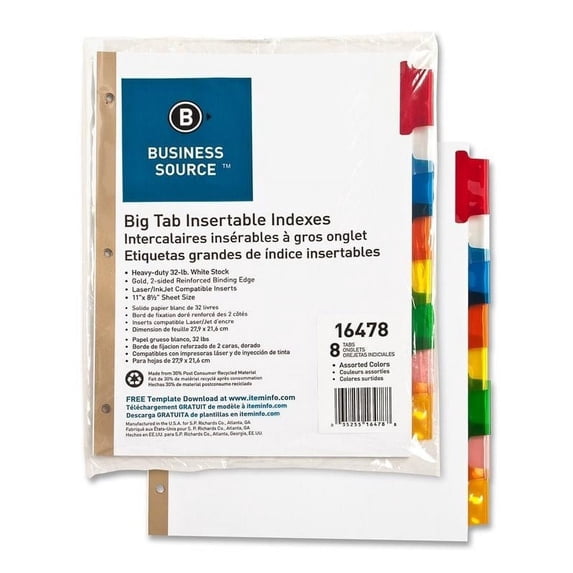 Business Source 16478 Index Divider (Set of 8)