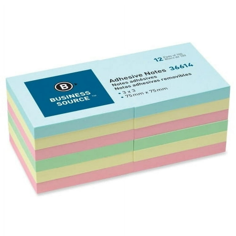 Business Source Yellow Repositionable Adhesive Notes - 3 Business Source Yellow Repositionable Adhesive Notes - 3