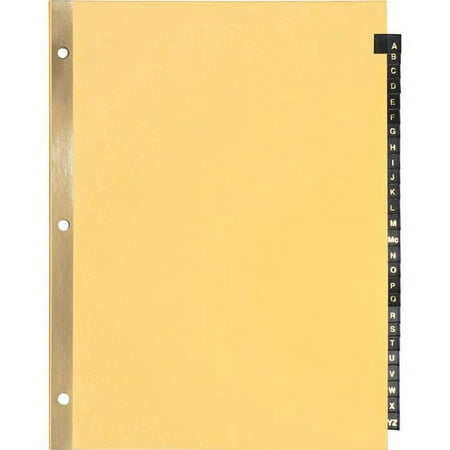 Business Source A-Z Black Leather Tab Index Dividers - 26 Printed Tab(s) - Character - A-Z - 8.5" Divider Width x 11" Divider Length - Letter - 3 Hole Punched - Buff Paper Divi | Bundle of 10 Sets