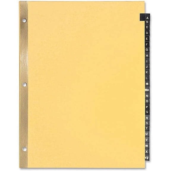 Business Source A-Z Black Leather Tab Index Dividers - 26 Printed Tab(s) - Character - A-Z - 8.5" Divider Width x 11" Divider Length - Letter - 3 Hole Punched - Buff Paper Divider | Bundle of 5
