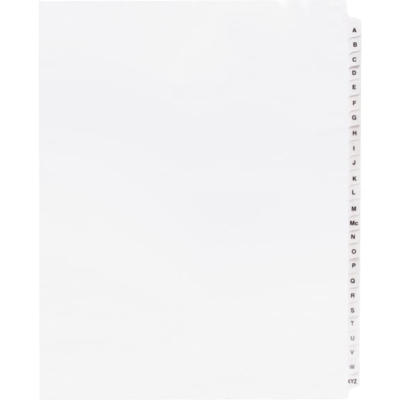Business Source A-Z Tab Table of Contents Index Dividers - Printed Tab(s) - Character - A-Z - 25 Tab(s)/Set - 8.5" Divider Width x 11" Divider Length - Letter - 3 Hole Punched - Wh | Bundle of 5