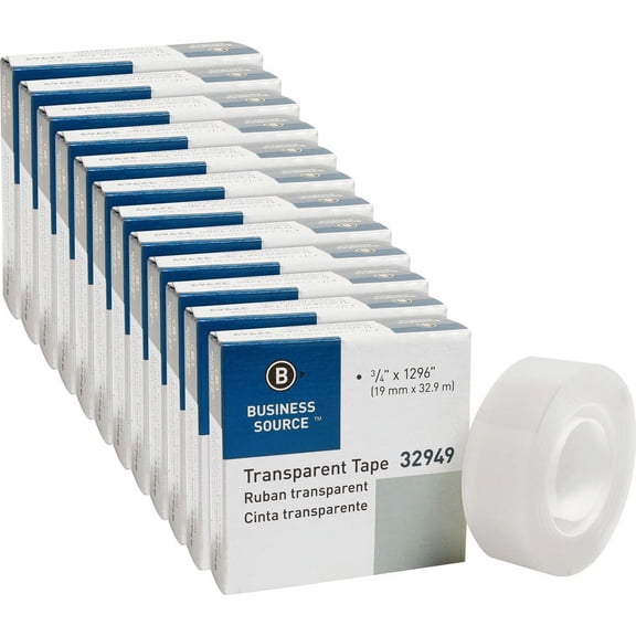 Business Source All-purpose Transparent Tape - 36 yd Length x 0.75" Width - 1" Core - 12 / Pack - Clear | Bundle of 2 Packs