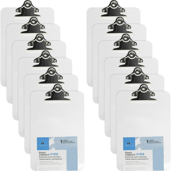 Business Source, BSN01858BX, Compact Plastic Clipboard, 12 / Box, Clear