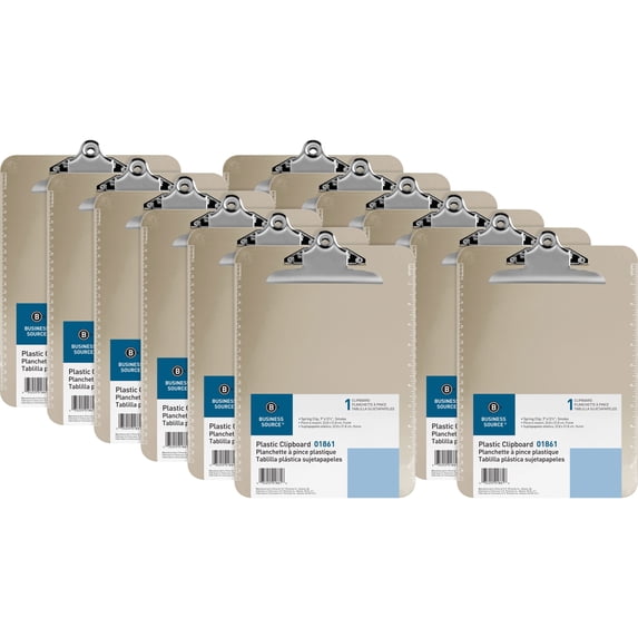 Business Source, BSN01861BX, Spring Clip Plastic Clipboard, 12 Box, Smoke