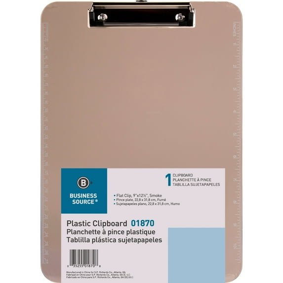 Business Source, BSN01870, Transparent Plastic Clipboard, 1 Each, Smoke
