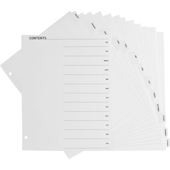 Business Source, BSN05856, Jan-Dec Monthly Table of Contents Index Dividers, 12 / Set