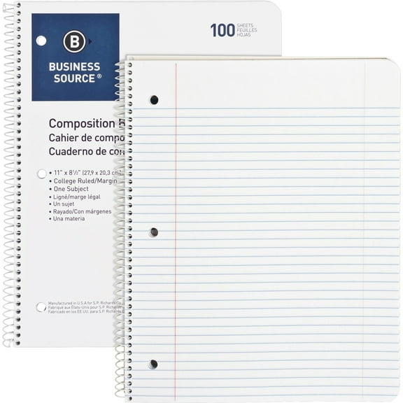 Business Source, BSN10968, Wirebound College Ruled Notebooks - Letter, 1 Each