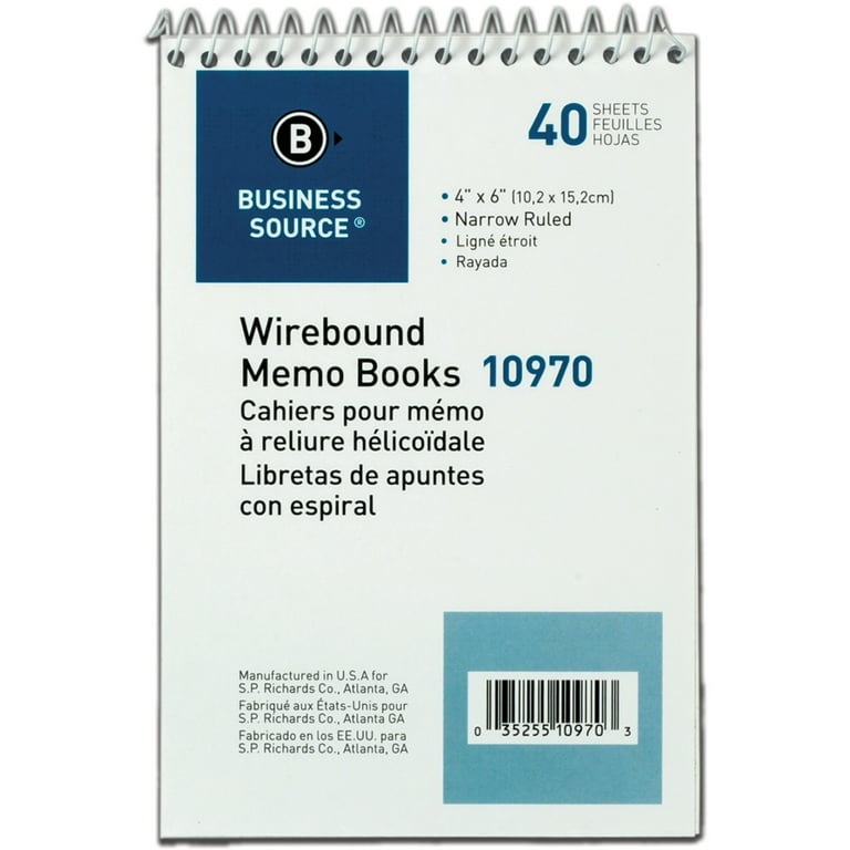 Business Source Wirebound Memo Books - 40 Sheet(s) - Wire Bound - 4 Business Source Wirebound Memo Books - 40 Sheet(s) - Wire Bound - 4