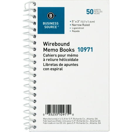 Business Source, BSN10971, Side Wirebound Ruled Memo Book, 12 / Dozen, White