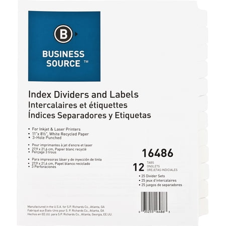 Business Source, BSN16486, Customize 12-Tab Index Dividers, 25 / Box
