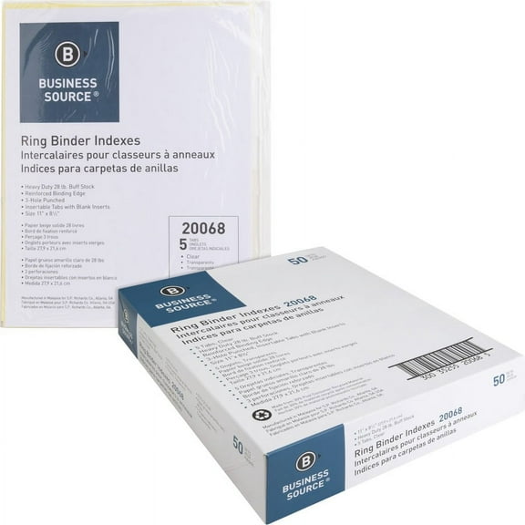 Business Source, BSN20068BX, Buff Stock Ring Binder Indexes, 50 / Box