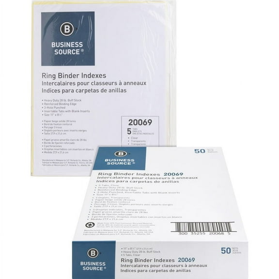 Business Source, BSN20069BX, Buff Stock Ring Binder Indexes, 50 / Box