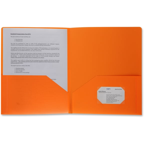 Business Source, BSN20883, 2-pocket Poly Portfolio, 1 Each, Orange