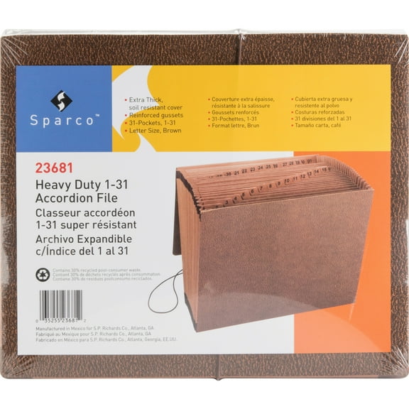Business Source, BSN23681, Flap Closure 1-31 Heavy-duty Expand File, 1 Each, Brown