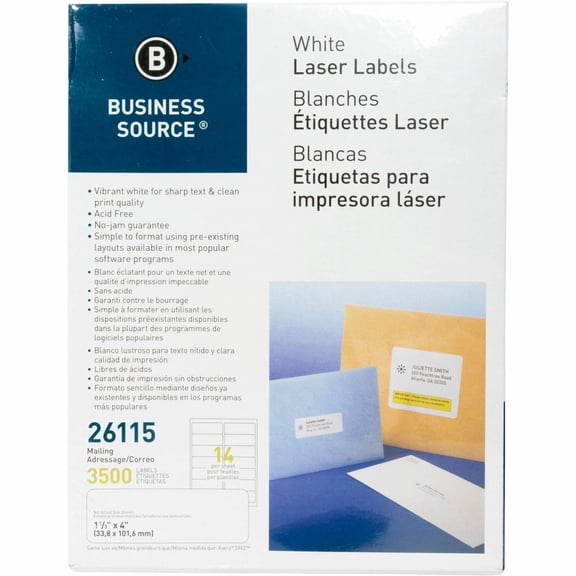 Business Source, BSN26115, Bright White Premium-quality Address Labels, 3500 / Pack, White