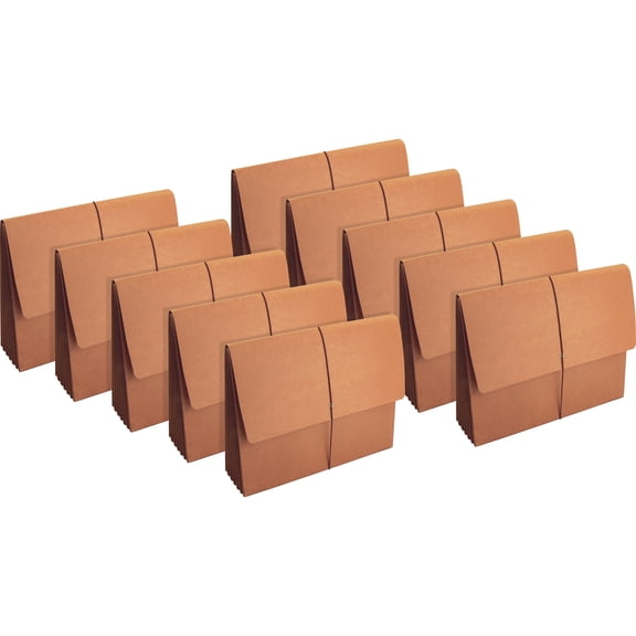 Business Source, BSN26575BX, 5-1/4" Expanding Extra-wide Wallets, 10 / Box, Brown