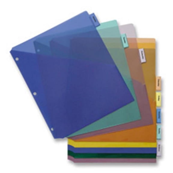 Business Source BSN32372 Poly Index Dividers- w- Pocekt- 8-.50in.x11in.- 8-Tab- Multi