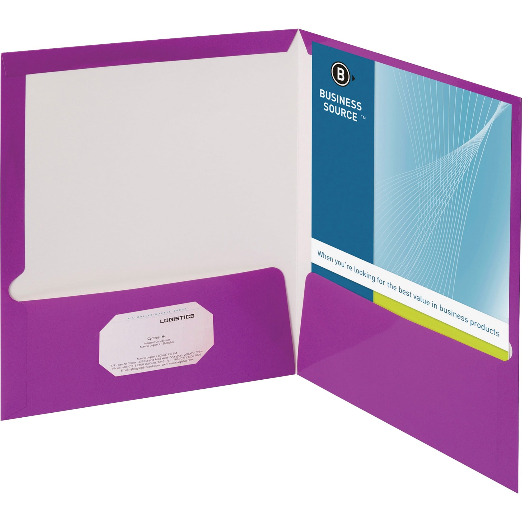 Business Source, BSN44429, Laminated Cover 2-pocket Portfolio, 25 / Box, Purple