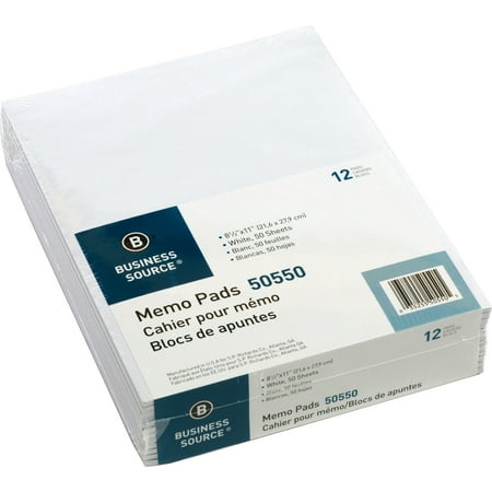 Business Source, BSN50550, Glued Top Memorandum Pad - Letter, 12 / Dozen