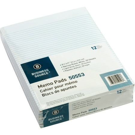 Business Source, BSN50553, Glued Top Ruled Memo Pads - Letter, 12 / Dozen