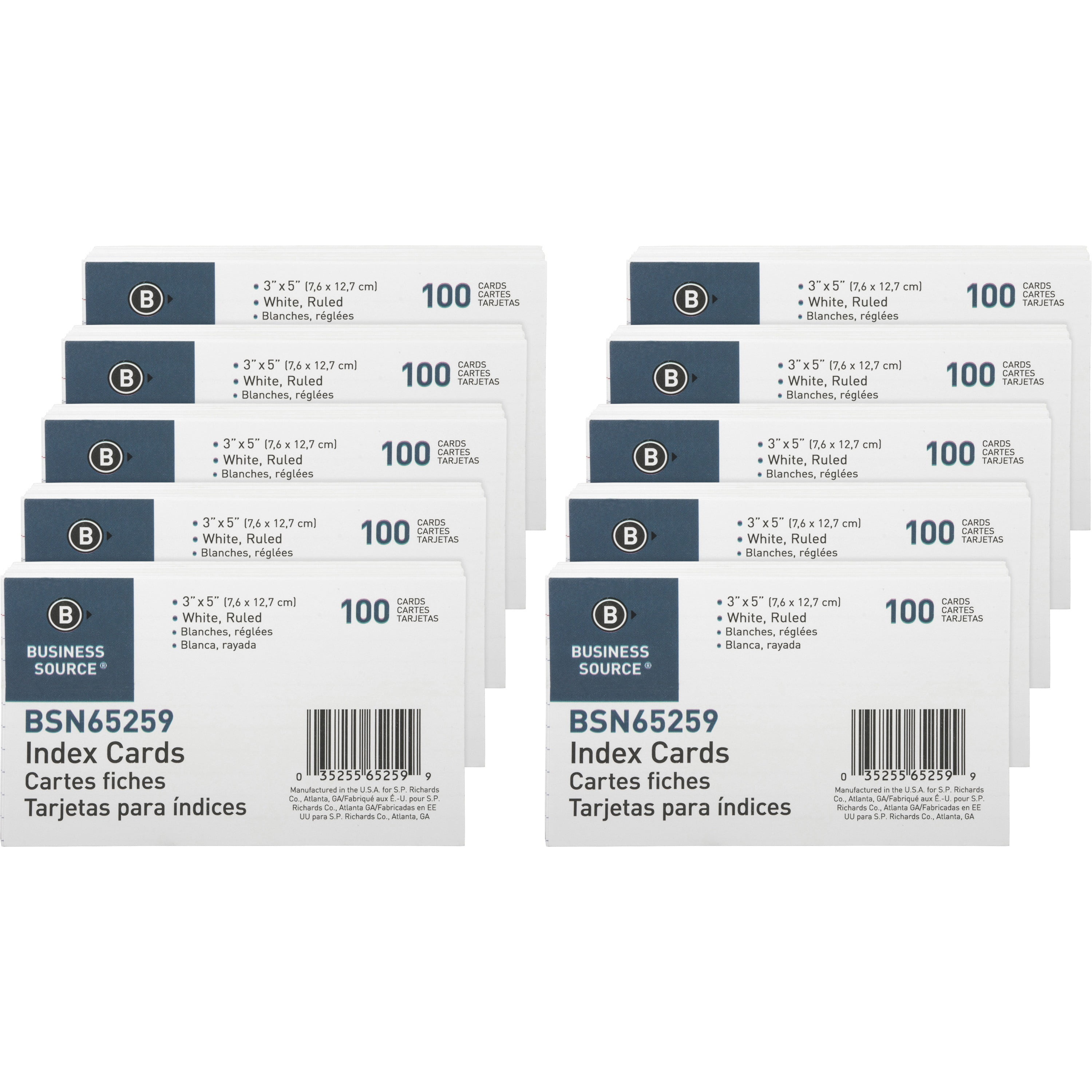 Business Source, BSN65259BX, Ruled White Index Cards, 1000 / Box