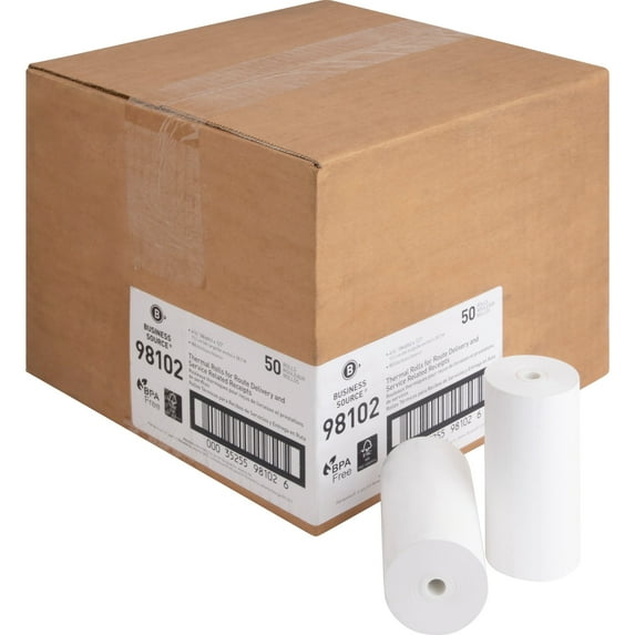 Business Source, BSN98102, Portable Printer Receipt Thermal Rolls, 50 / Carton, White