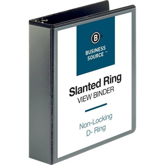 Business Source Basic D-Ring View Binders - 2" Binder Capacity - Letter - 8 1/2" x 11" Sheet Size - D-Ring Fastener(s) - Polypropylene - Black - Clear Overlay - 1 Each | Bundle of 5