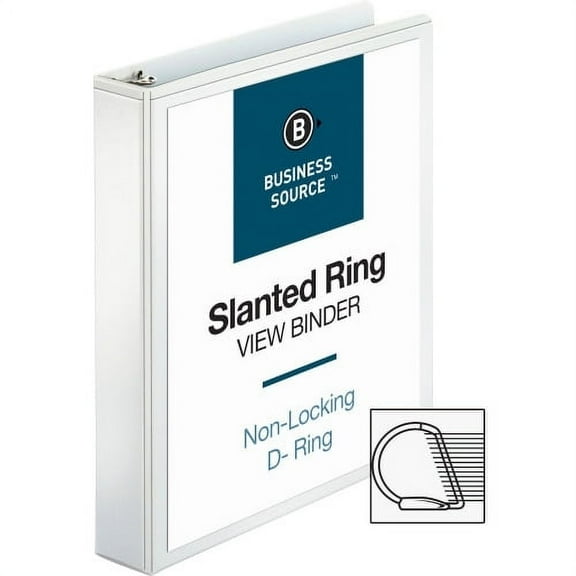 Business Source Basic D-Ring White View Binders 1 1/2" Binder Capacity - Letter - 8 1/2" x 11" Sheet Size - D-Ring Fastener(s) - Polypropylene - White - 1.12 lb - Clear Overlay - 1 Each