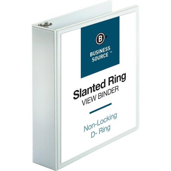 Business Source Basic D-Ring White View Binders - 2" Binder Capacity - Letter - 8 1/2" x 11" Sheet Size - D-Ring Fastener(s) - Polypropylene - White - 1.50 lb - Clear Overlay - 1 Each | Bundle of 5