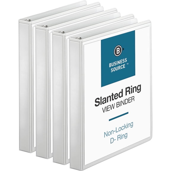 Business Source Basic D-ring White View Binders - 1" Binder Capacity - Letter - 8 1/2" X 11" Sheet Size - 240 Sheet Capacity - 3 X Slant D-ring Fastener(s) - Internal Pocket(s) - Polypropylene -