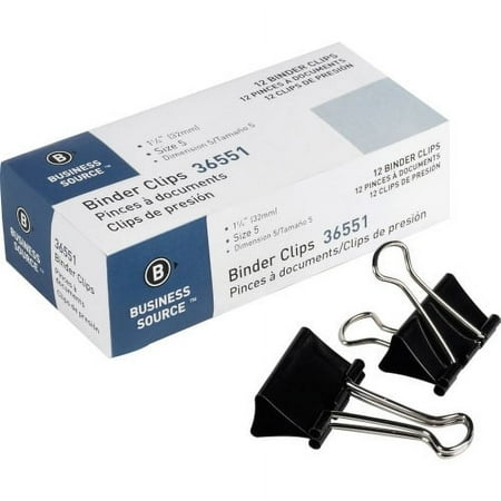 Business Source Binder Clips, Black,12 Count