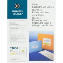 Business Source Bright White Premium-Quality Address Labels Permanent Adhesive - 1" x 2.63" Length - Rectangle - White, 3000 / Pack