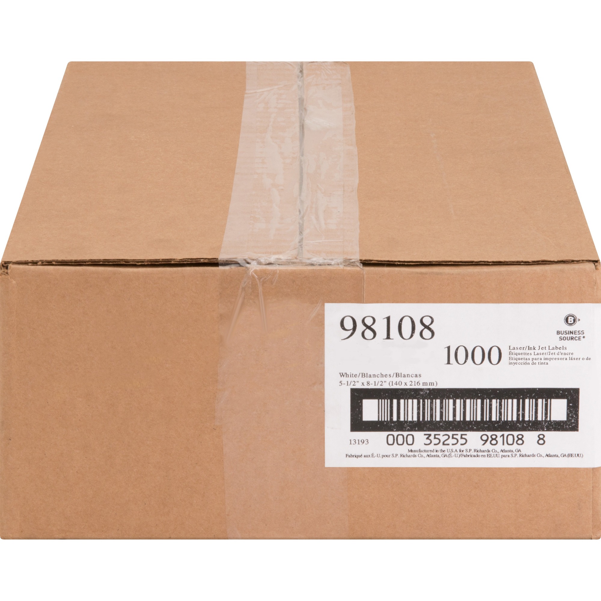 Business Source Bright White Permanent Adhesive Shipping Labels - 5 1/2 inch X 8 1/2 inch Length