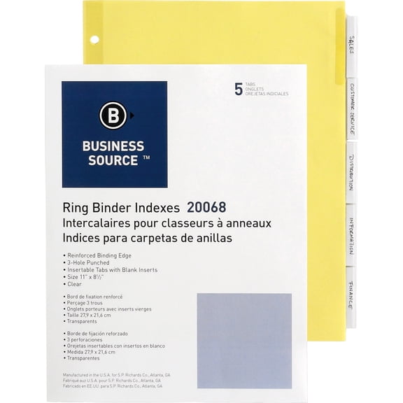 Business Source Buff Stock Ring Binder Indexes - 5 x Divider(s) - Blank Tab(s) - 5 Tab(s)/Set2" Tab Width - 8.5" Divider Width x 11" Divider Length - Letter - 3 Hole Punched - Buff | Bundle of 5