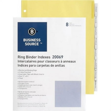 Business Source Buff Stock Ring Binder Indexes 8 x Divider(s) - 8 Tab(s)/Set1.25" Tab Width - 8.5" Divider Width x 11" Divider Length - Letter - 3 Hole Punched - Clear Buff Paper Divider - Clear Tab(s