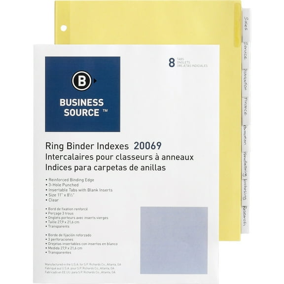 Business Source Buff Stock Ring Binder Indexes - 8 x Divider(s) - 8 Tab(s)/Set1.25" Tab Width - 8.5" Divider Width x 11" Divider Length - Letter - 3 Hole Punched - Clear Buff Paper | Bundle of 5