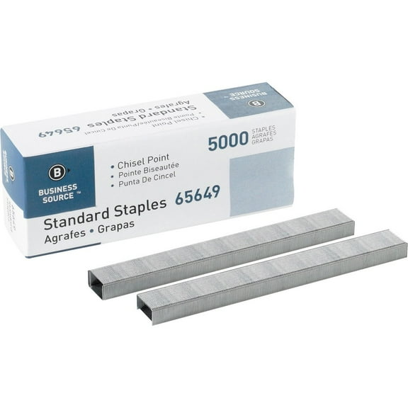Business Source Chisel Point Standard Staples - 210 Per Strip - 1/4" Leg - 1/2" Crown - Holds 30 Sheet(s) - Chisel Point - Silver5000 / Box | Bundle of 5