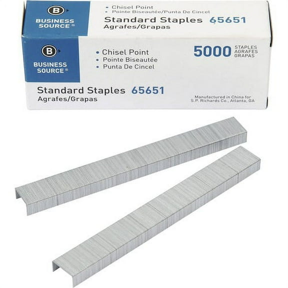 Business Source Chisel Point Standard Staples - 210 Per Strip - Standard - 1/4" Leg - 1/2" Crown - Holds 30 Sheet(s) - for Paper - Chisel Point - Silver - Galvanized Iron5 / Pa | Bundle of 10 Packs