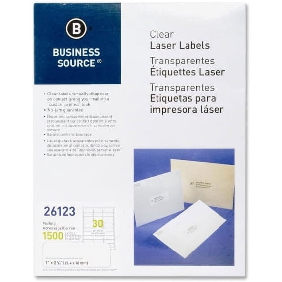 Business Source, BSN26123, Clear Laser Print Mailing Labels, 1500 / Pack, Clear