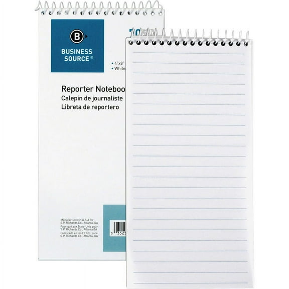 Business Source Coat Pocket-size Reporters Notebook - 70 Sheets - Spiral - 4" x 8" - White Paper - 12 / Dozen | Bundle of 5