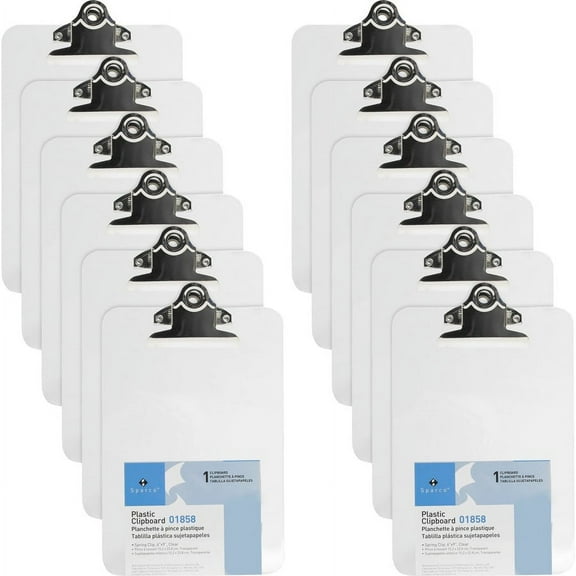 Business Source Compact Plastic Clipboard - Spring Clip - Plastic - Clear - 12 / Box | Bundle of 5