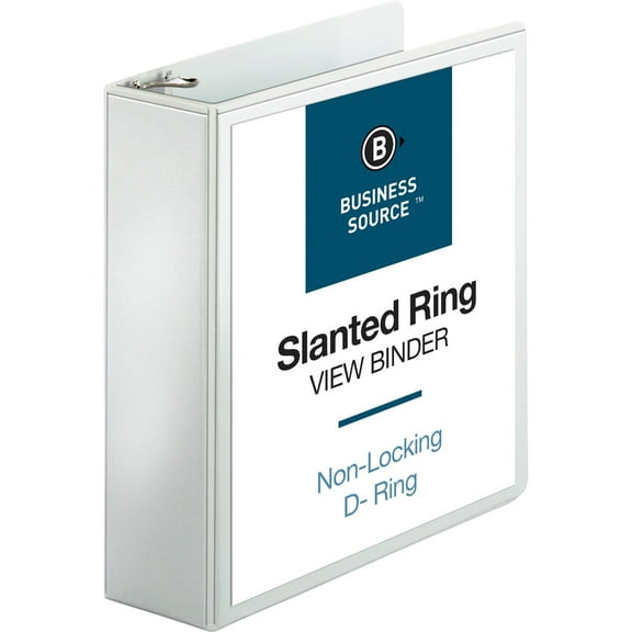 Business Source D-Ring Binder w/ Pockets 3" Capacity White 28443