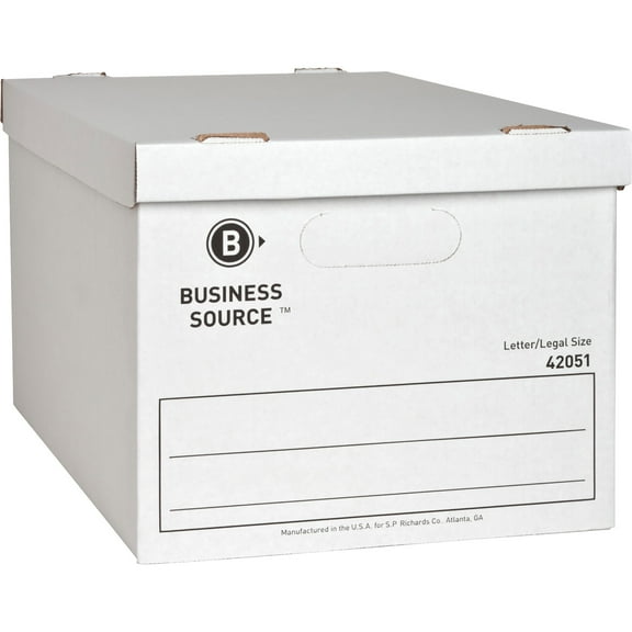Business Source Economy Storage Box With Lid - External Dimensions: 12" Width X 15" Depth X 10"height - 350 Lb - Media Size Supported: Legal, Letter - Light Duty - Stackable - White - For File -