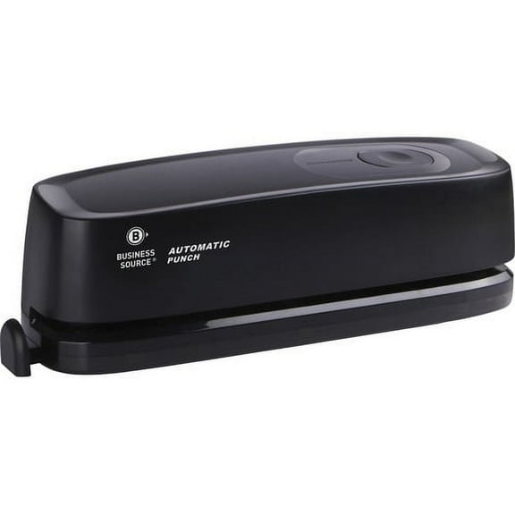 Business Source Electric Hole Punch 3 Punch Head(s) - 10 Sheet Capacity - 9/32" Punch Size - 2.6" x 11.9" x 3.2" - Black