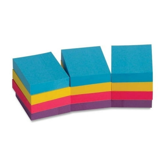 Business Source Extreme Color Adhesive Notes 1.50" x 2" - Rectangle - Unruled - Assorted - Self-adhesive, Repositionable, Solvent-free Adhesive - 12 / Pack