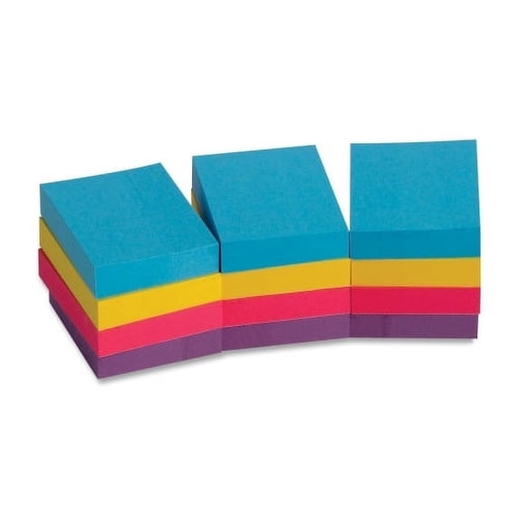 Business Source Extreme Color Adhesive Notes 1.50" x 2" - Rectangle - Unruled - Assorted - Self-adhesive, Repositionable, Solvent-free Adhesive - 12 / Pack