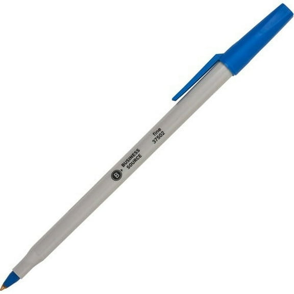 Business Source Fine Point Ballpoint Stick Pens - Fine Pen Point - Blue - Light Gray Barrel - Stainless Steel Tip - 1 Dozen | Bundle of 10 Dozen