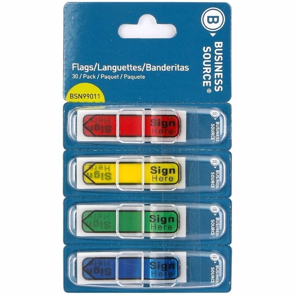 Business Source Flag - 1/2" Flag/Note Length - SIGN HERE - Multicolor - 48 /