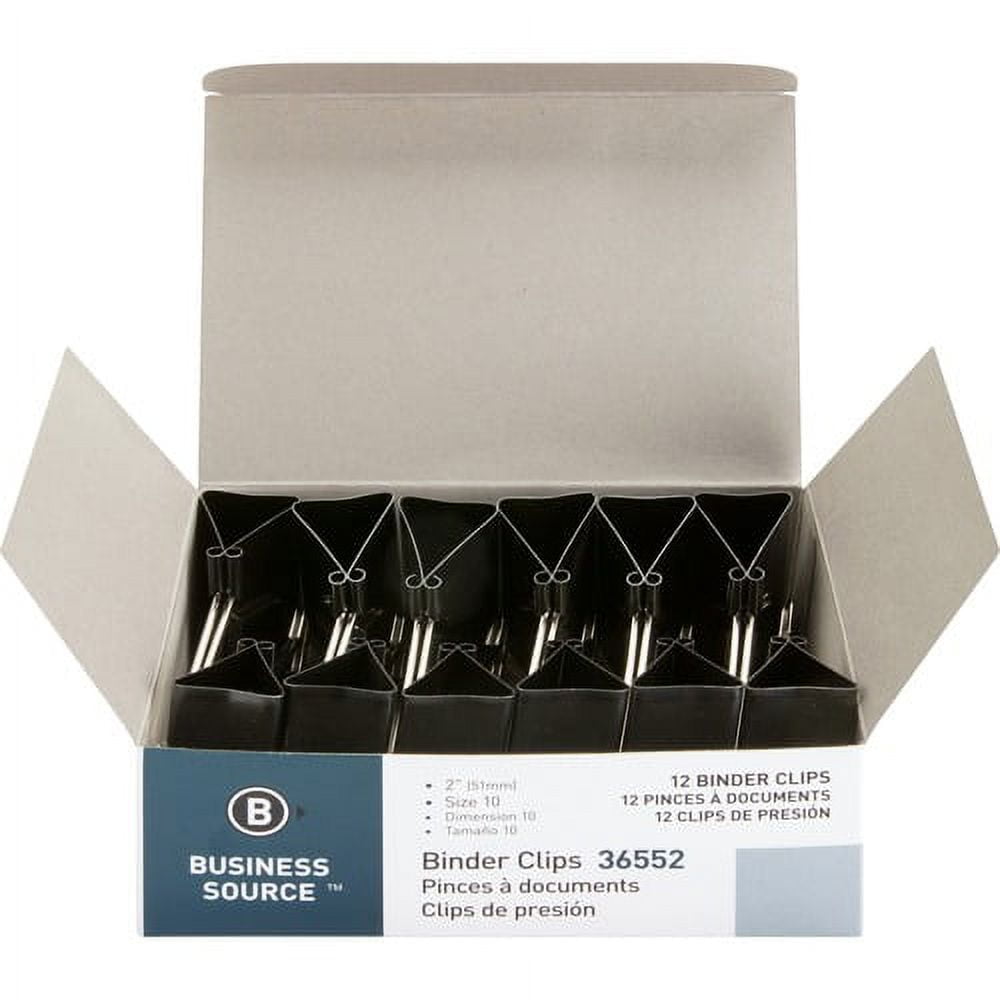 Business Source Fold-back Binder Clips - Large - 2" Length x 2" Width - 1" Size Capacity - 1Dozen - Black - Steel | Bundle of 10 Dozen